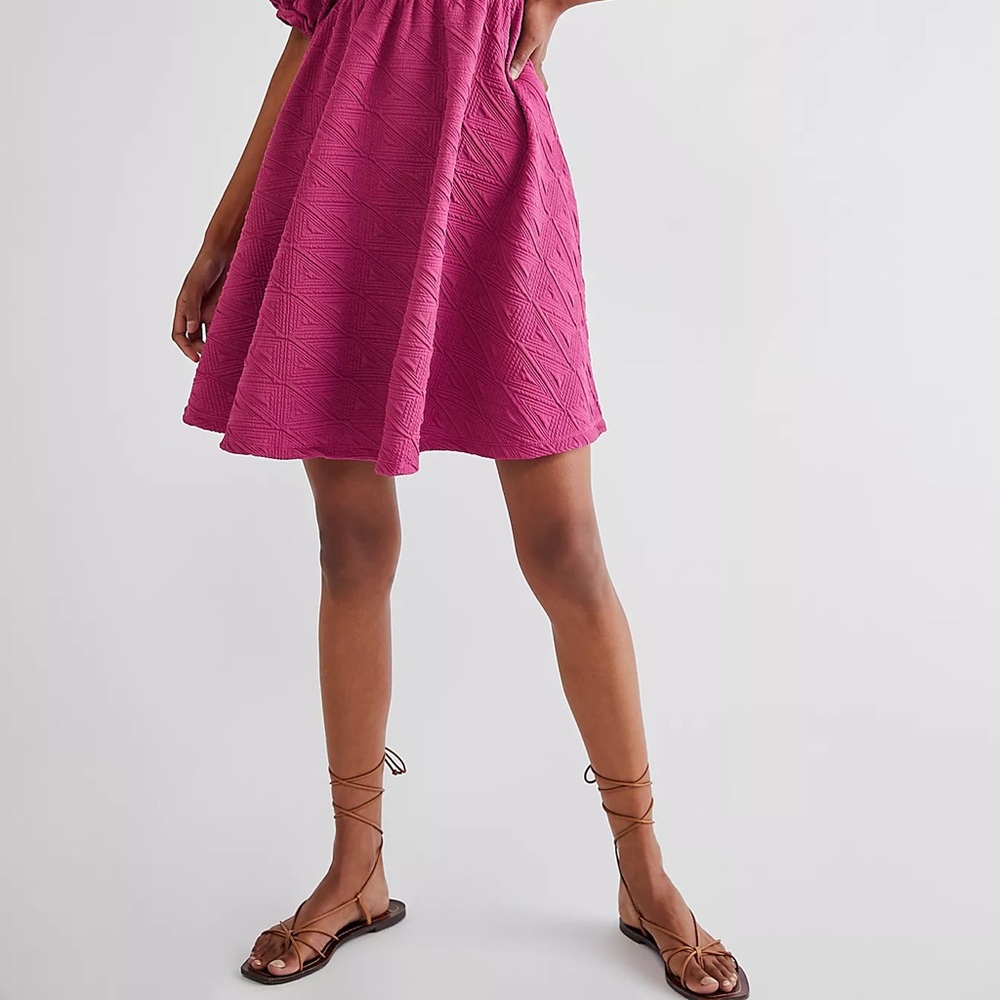 Free People Pink Smocked Skater Skirt
